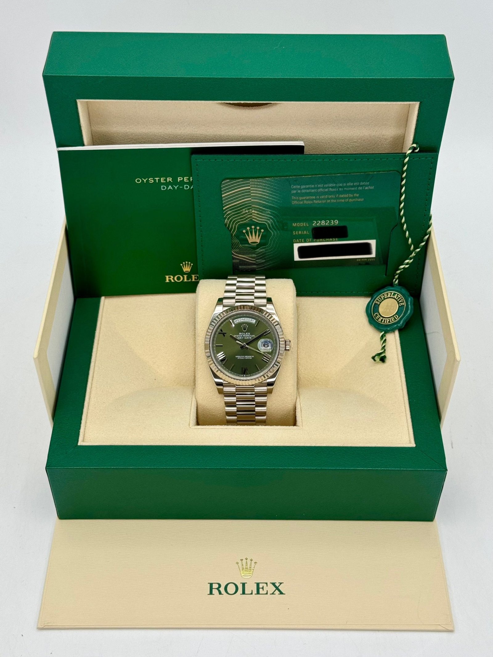 2023 Rolex Day-Date 40mm 228239 White Gold Olive Dial - Image 11