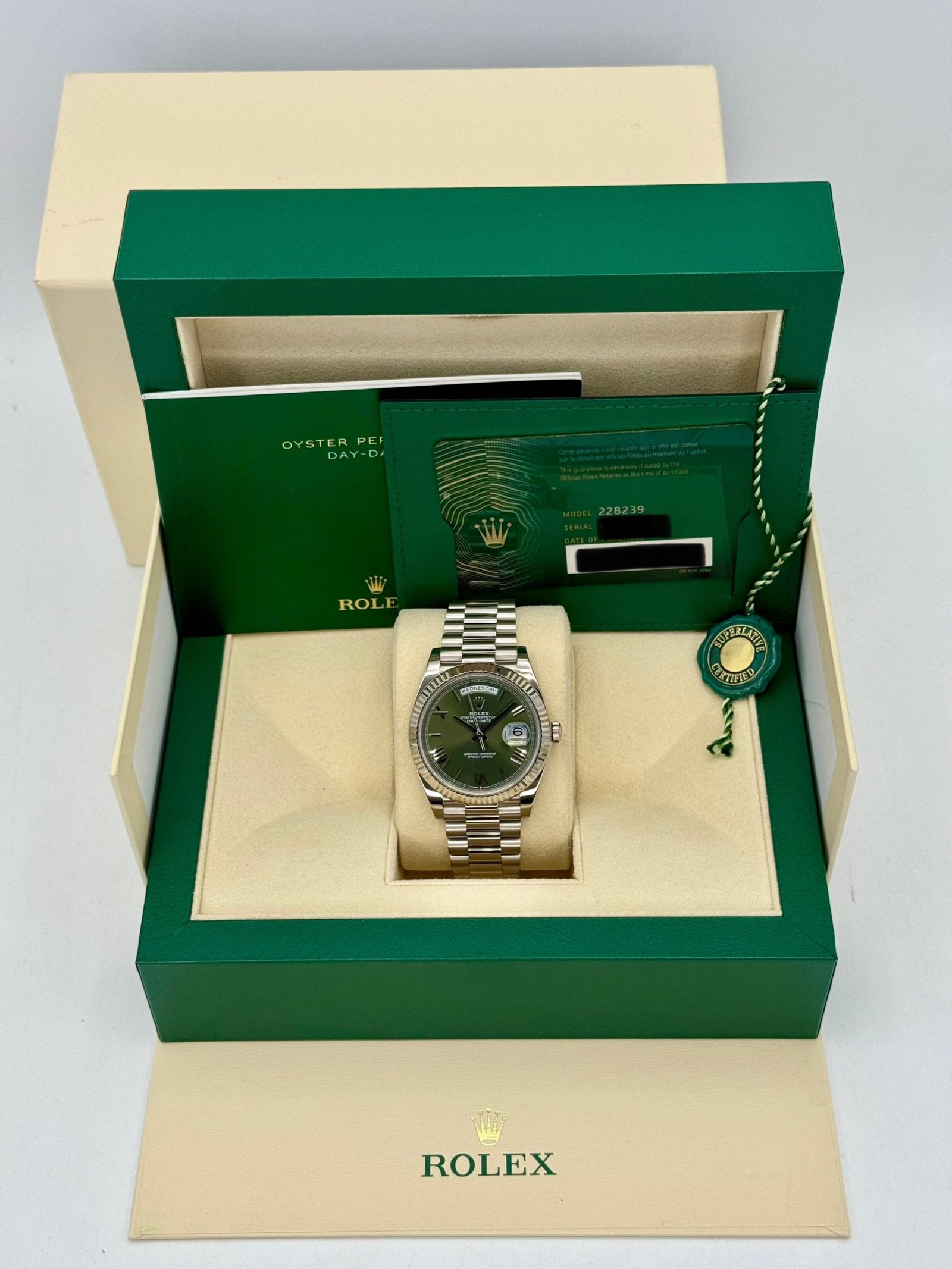 2023 Rolex Day-Date 40mm 228239 White Gold Olive Dial - Image 12
