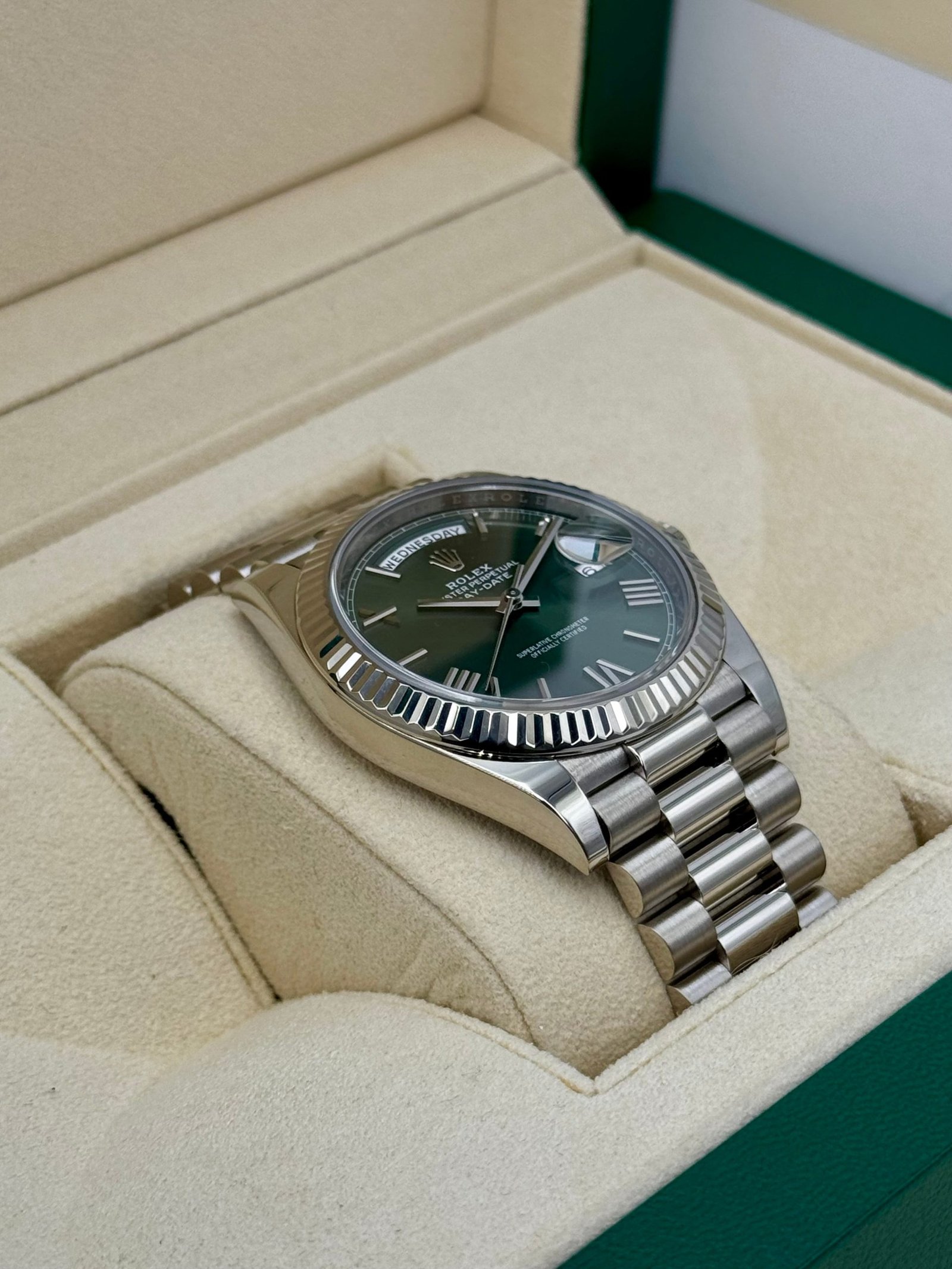 2023 Rolex Day-Date 40mm 228239 White Gold Olive Dial - Image 6
