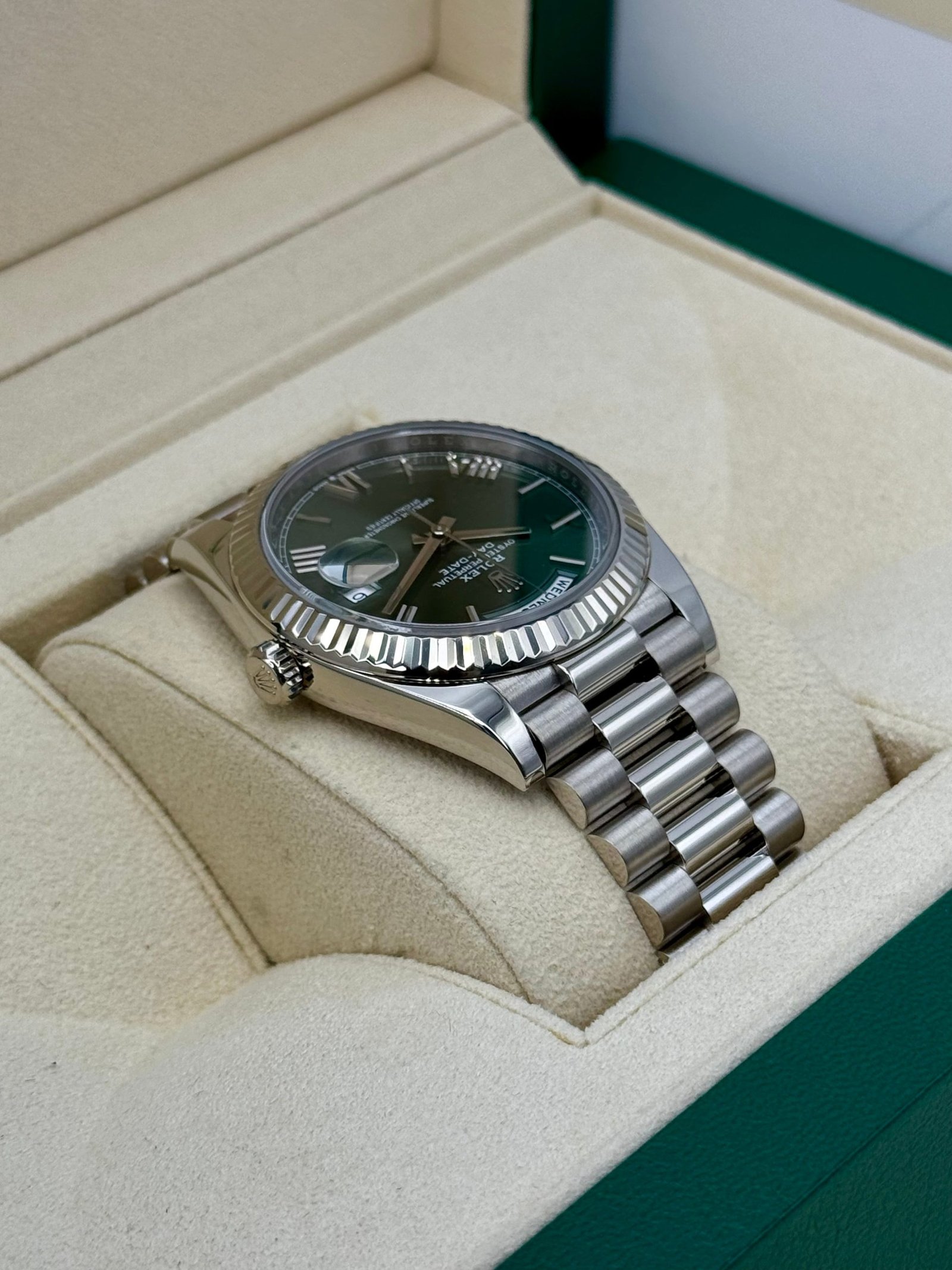 2023 Rolex Day-Date 40mm 228239 White Gold Olive Dial - Image 8