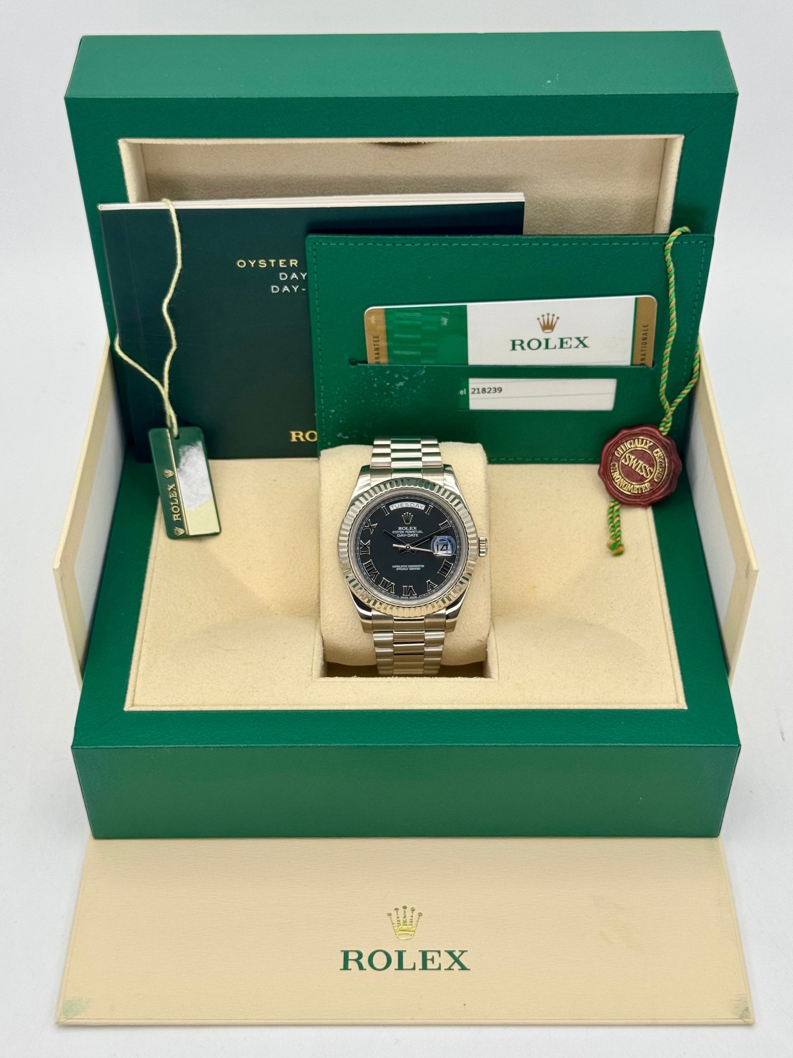 2015 Rolex Day-Date II 41mm 218239 White Gold Presidential Black Dial - Image 9