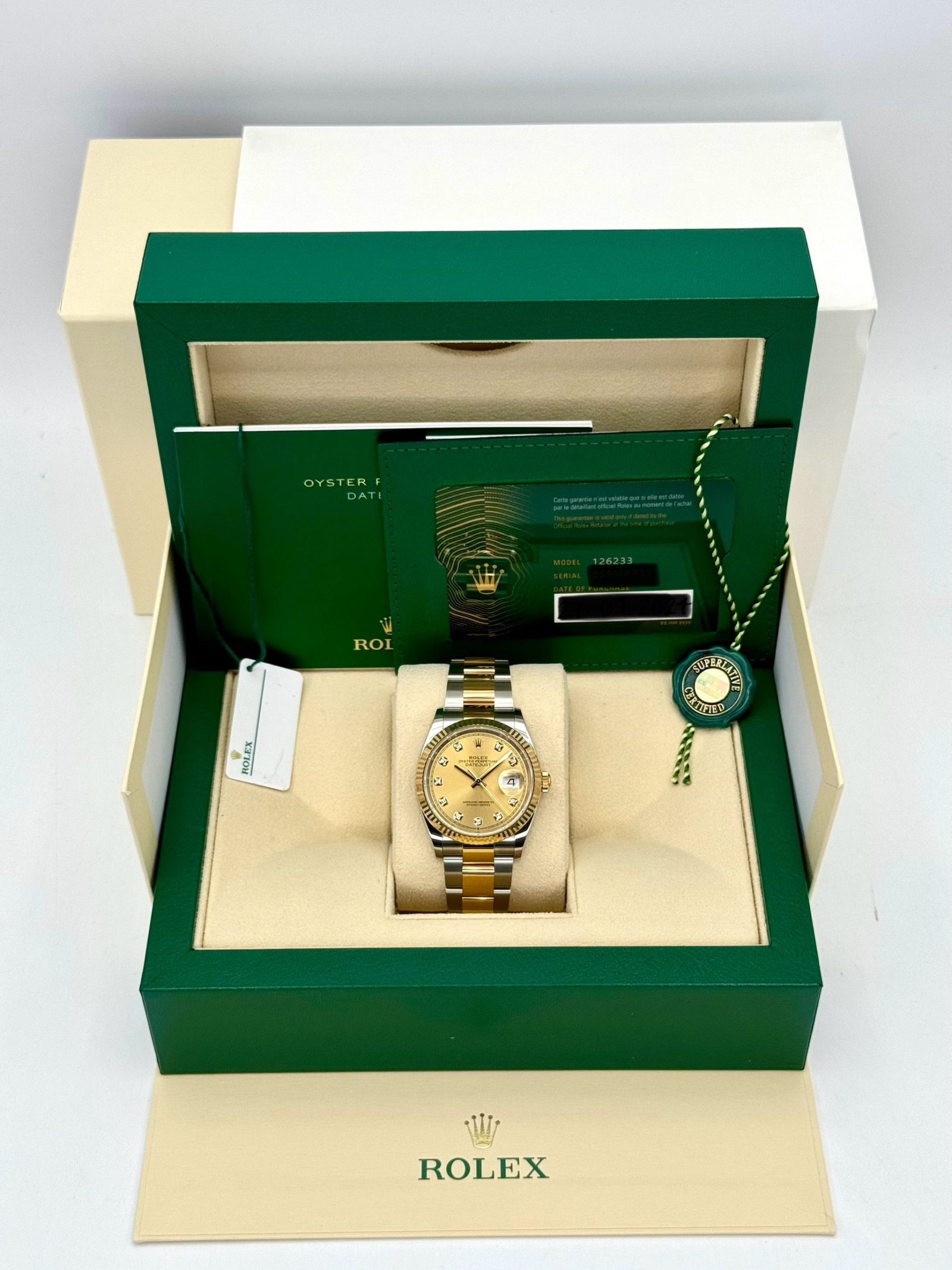 2024 Rolex Datejust 36mm 126233 Two-Tone Champagne Diamond Dial (Unworn) - Image 10