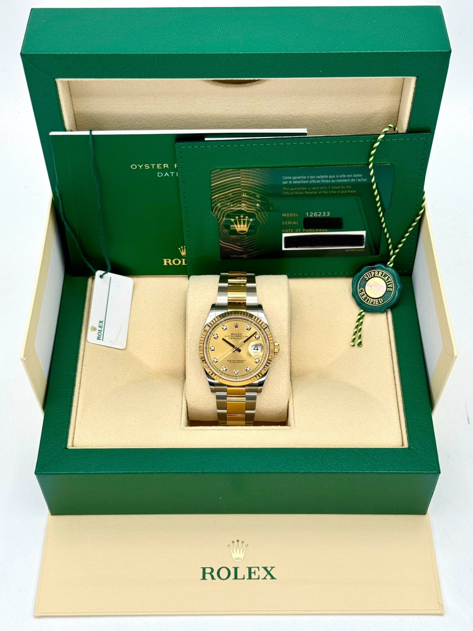 2024 Rolex Datejust 36mm 126233 Two-Tone Champagne Diamond Dial (Unworn) - Image 9