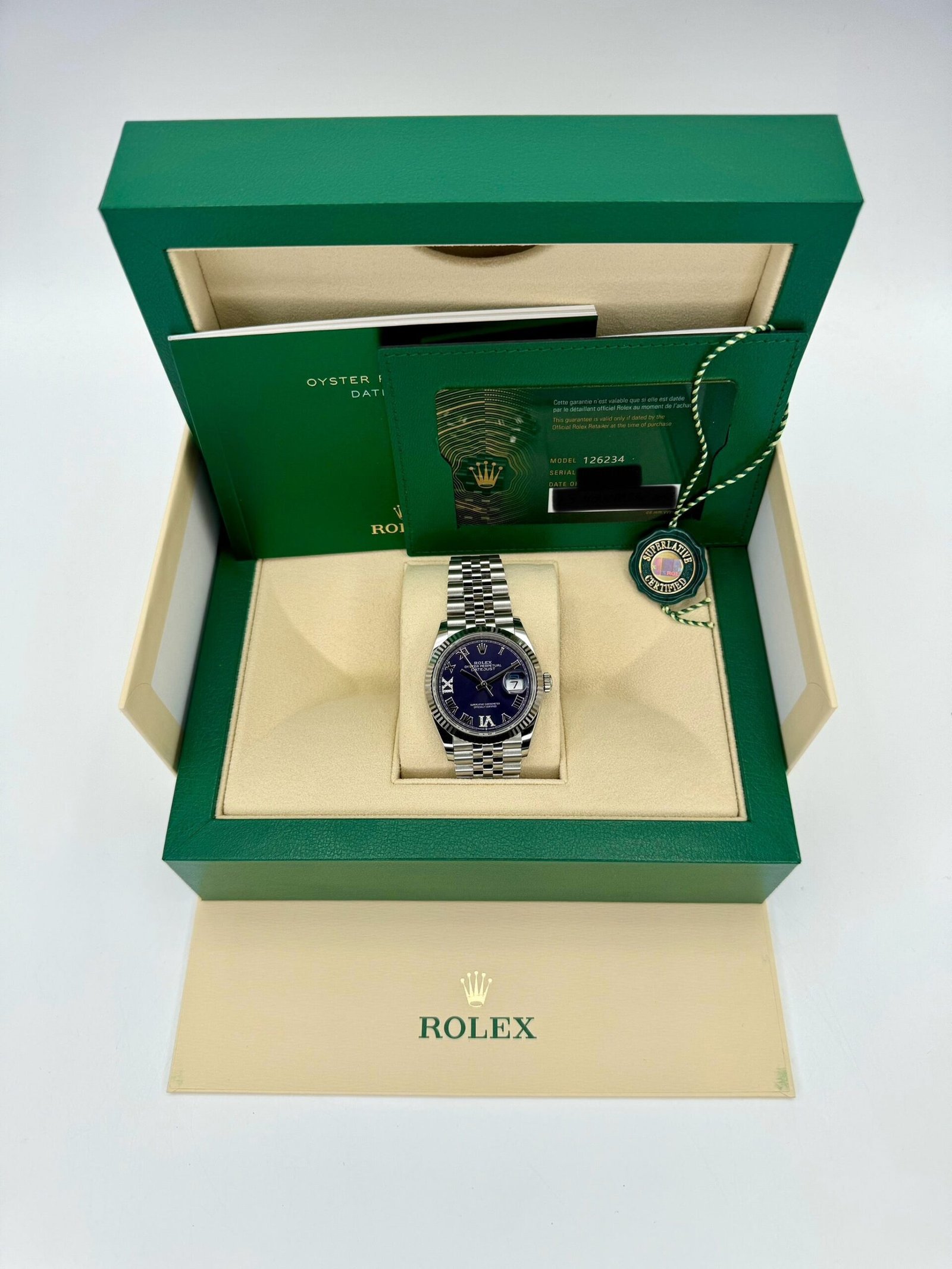 2025 Rolex Datejust 36mm 126234 Stainless Steel Jubilee Purple Dial (Unworn) - Image 9