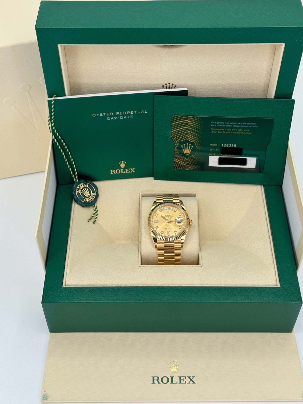 2024 Rolex Day-Date 36mm 128238 Champagne Diamond Dial (Unworn) - Image 12