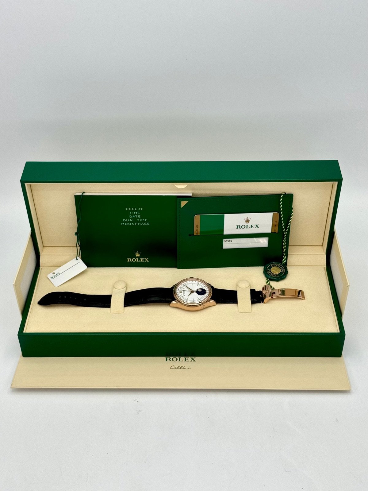 2018 Rolex Cellini Moonphase 39mm 50535 Rose Gold White Dial - Image 11