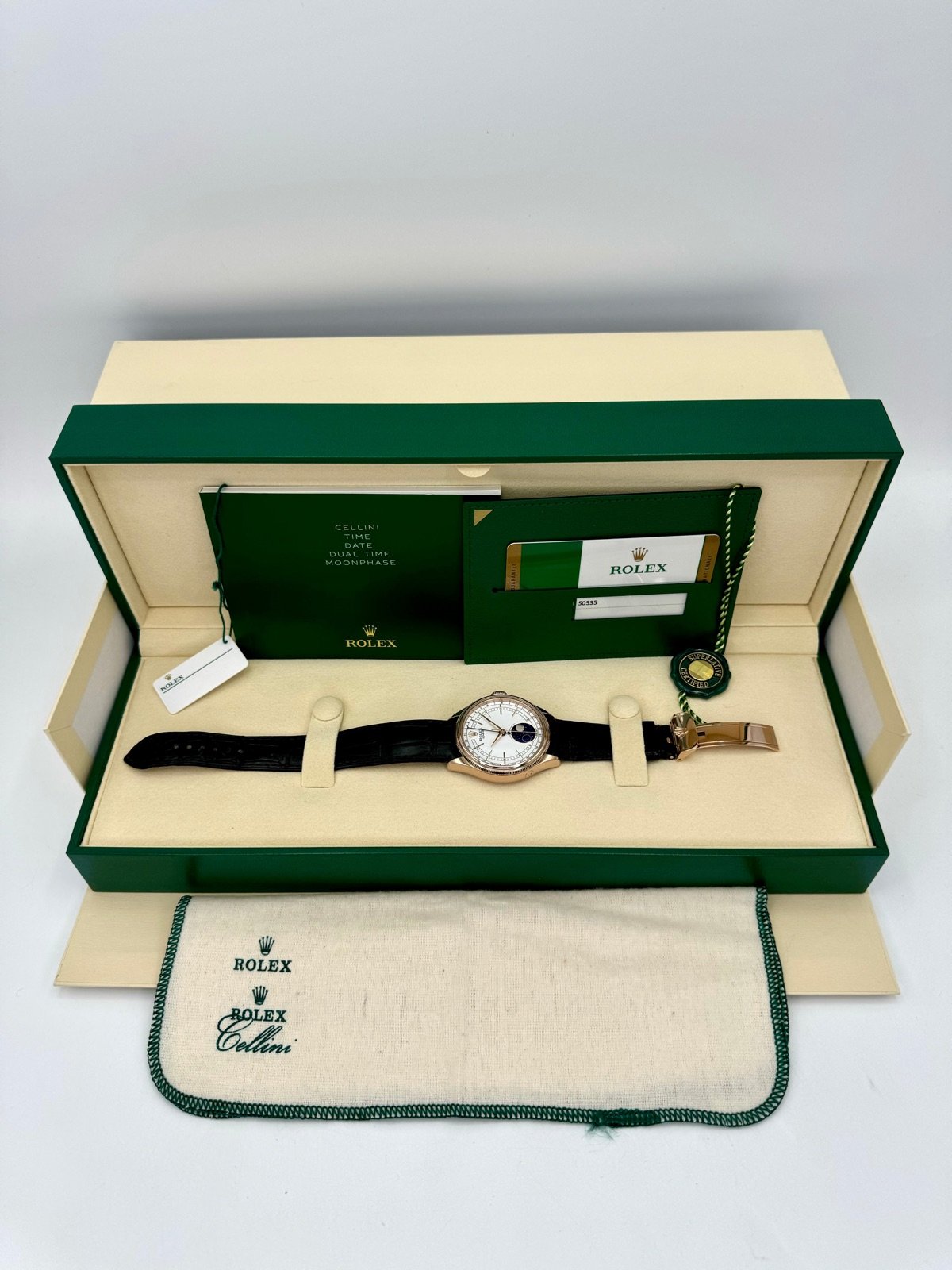 2018 Rolex Cellini Moonphase 39mm 50535 Rose Gold White Dial - Image 12