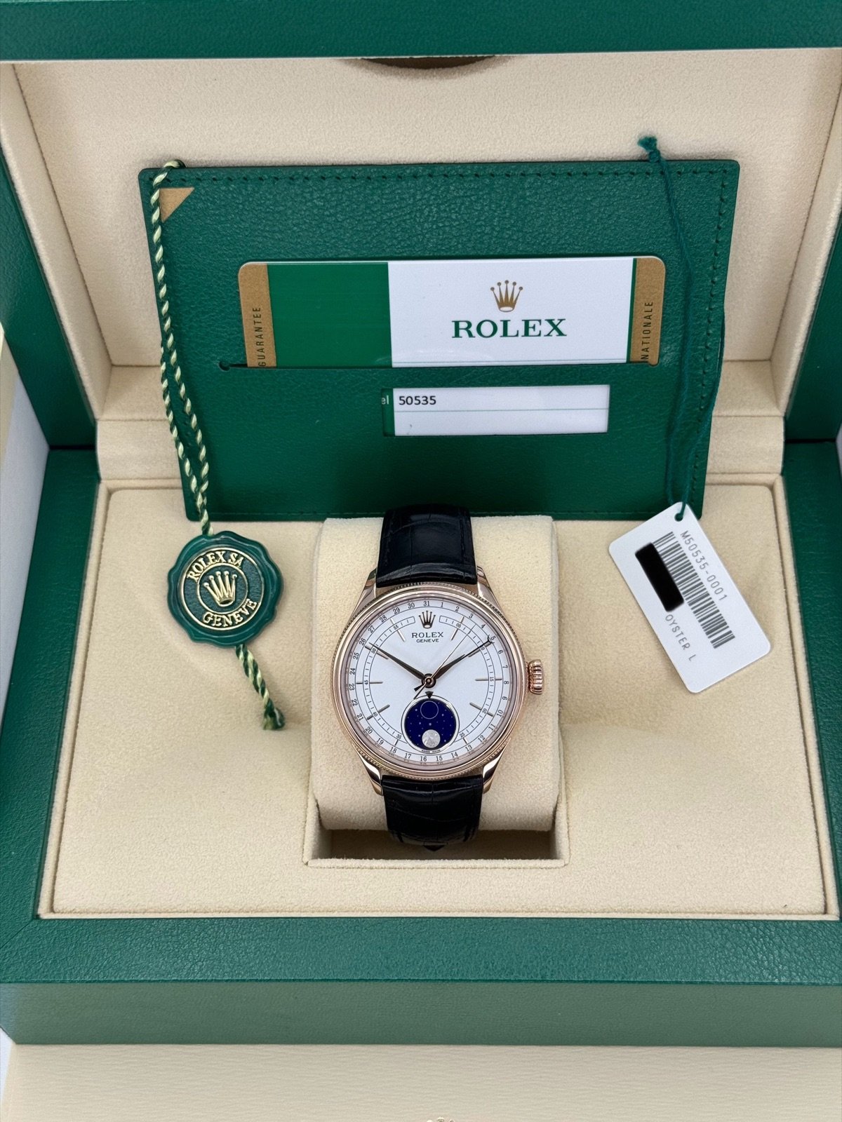 2019 Rolex Cellini Moonphase 39mm 50535 Rose Gold White Dial - Image 11