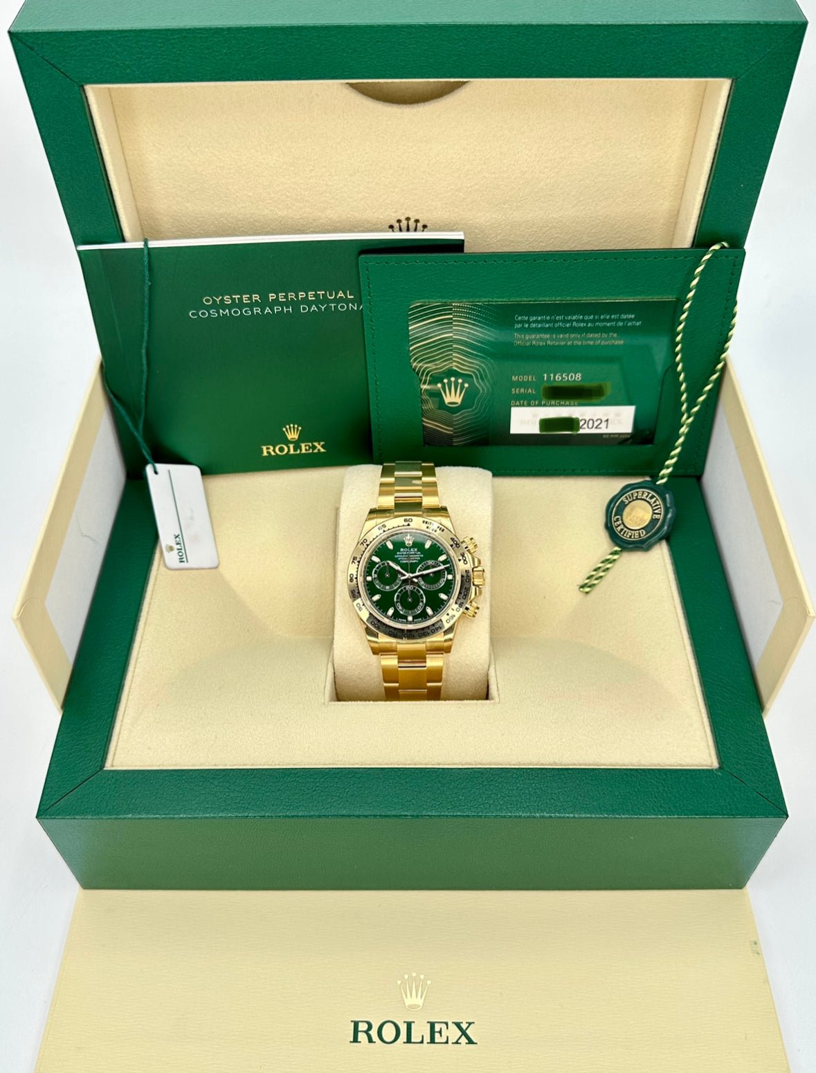 2021 Rolex Daytona “John Mayer” 40mm 116508 Yellow Gold Green Dial (Unworn) - Image 11