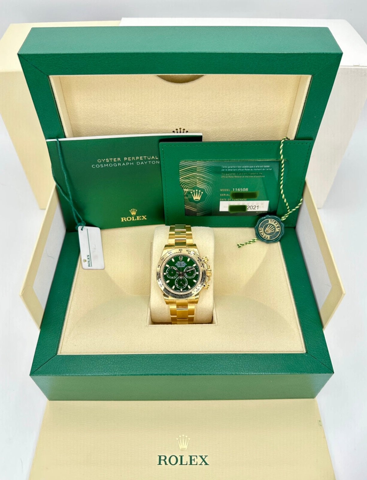 2021 Rolex Daytona “John Mayer” 40mm 116508 Yellow Gold Green Dial (Unworn) - Image 12